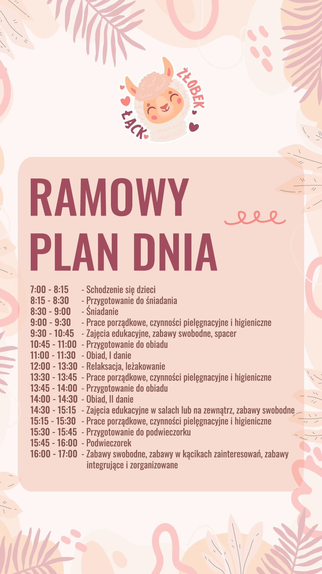Ramowy plan dnia żłobek Łąck